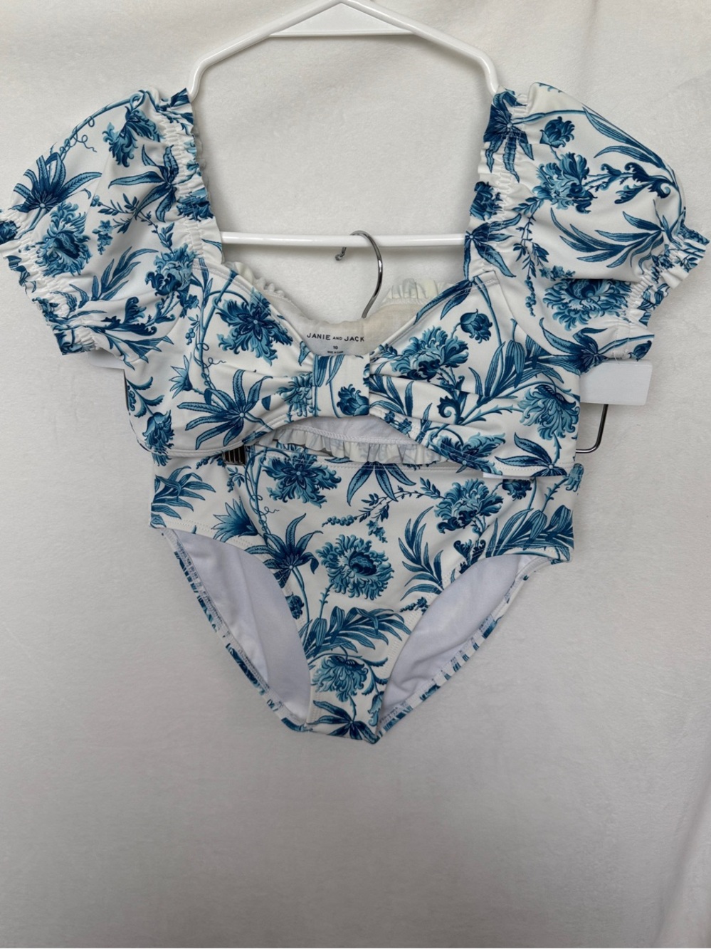 Janie and Jack White and Blue Floral Puff-Sleeve One-Piece